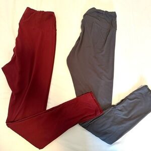 2 Pair of Leggings Women’s M Red Gray High Rise Full Leg